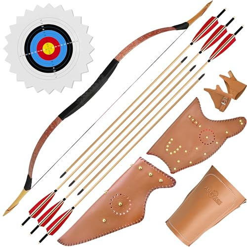 Handgefertigter Asiatischer Mongolischer Traditionelles Bogen - Recurvebogen Langbogen, Sportbogen Bogenschießen, Reiterbogen, Jagdbogen, Berittener Bogen für Erwachsene Teenager Linke rechte Hand
