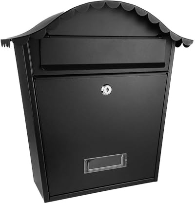PRENDELUZ Cassetta postale in acciaio zincato nero, 37 x 36 x 13,5 cm, con copertura antipioggia, ideale per ricevere corrispondenza in modo sicuro.