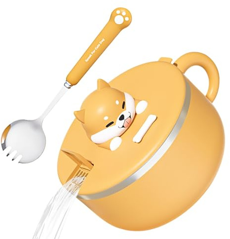 Bol pour ramen - Tasse de cuisson Ramen en acier inoxydable 304 résistant à la chaleur avec couvercle et anse | Ensemble de bol pour nouilles instantanées de grande capacité de 1200 ml avec fourchette