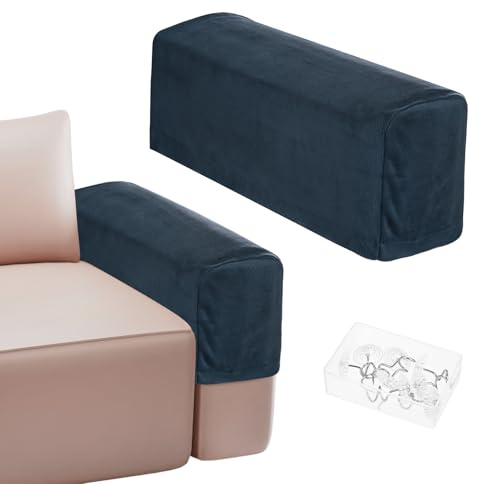 M METERXITY Couch Arm Covers for 17.71 to 20 Length Velvet Stretch Sofa Armrest Covers Anti-Slip Armchair Slipcovers for Chairs/Couch/Recliner, Washable Furniture Armrest Protector[Navy Blue]