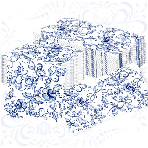40PCS Dusty Blue Floral Cocktail Napkins, Disposable Floral Paper Napkins for Wedding Party Bridal Shower Baby Shower Birthday Dinner Tea Party Kitchen