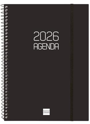 Finocam – Agenda Spirale 2026 Semaine sur 2 pages Présentation horizontale | Janvier – Décembre | Agenda annuel 2026 avec élastique | Couverture polypropylène Spirale Opaque – Noir – Français