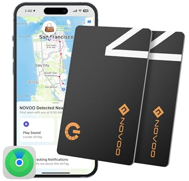 NOVOO SmartCard Wallet Tracker 2-Pack, Air Locator Tags - 1.6mm Thin, 6-Year Battery, IP68 Waterproof, Apple Find My Compatible (iOS Only), Bluetooth GPS Item Finders for Backpack, Luggage - Black