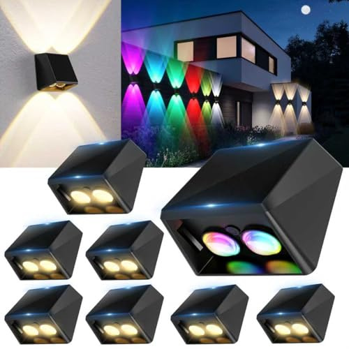 Maorunz Solar Fence Lights, 8 Pack Outdoor Up & Down LED Fence Light Solar Powered with 11 Colors & 13 Modes IP65 Waterproof Wall Lights Warm White/Cool White/RGB Color Changing for Outside Patio Yard