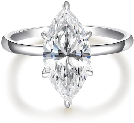 BONLAVIE 3.5CT Damen Verlobungsring Marquise Schliff Zirkonia Ring 14K Gold/Weißgold vergoldet Versprechensring CZ Ewigkeitsring Eheringe für Frauen Größe 49.3(15.7)-60 (19.1)