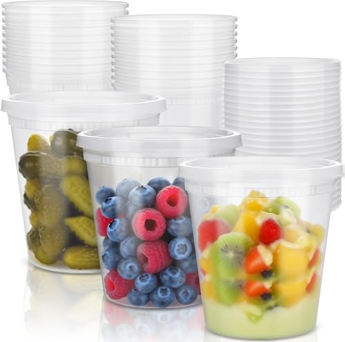 Plastic Food Containers With Lids,Reusable, Washable, BPA-free, Microwave & Dishwasher Safe Deli Storage (24oz)