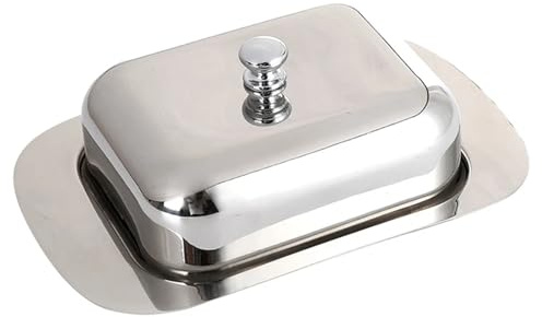 Beurrier Avec Couvercle Boîte à beurre de luxe en acier inoxydable, récipient for serveur de fromage brillant, plateau de rangement avec couvercle facile à tenir Pour Beurrier