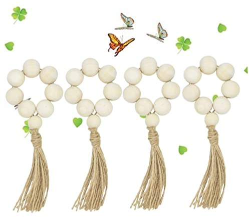 OFFSCH 4piezas Anillos De Servilleta De Madera Natural Hecho Mano con Cuentas Rústicas para Decoración De Mesa y Bodas Estilo Pastoral