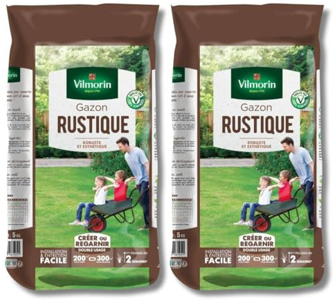 Lot de 2 Sacs Gazon Vilmorin Rustique 5 kg - Pour une Pelouse Robuste et Dense