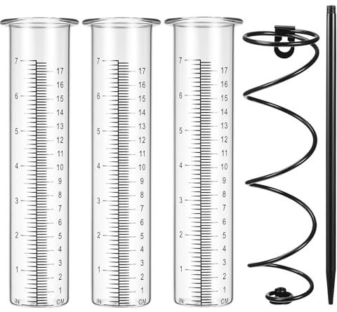 Veemoon Pluviomètre de Jardin Verre avec Support Métallique Spirale avec Piquet et Tubes de Remplacement Mesure Précise des Précipitations Extérieures