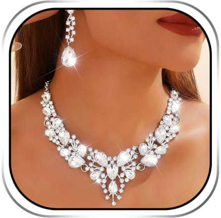 Sixexey Bridal Wedding Jewelry Set Silver Rhinestone Jewelry Prom Party Jewelry Accessories for Women