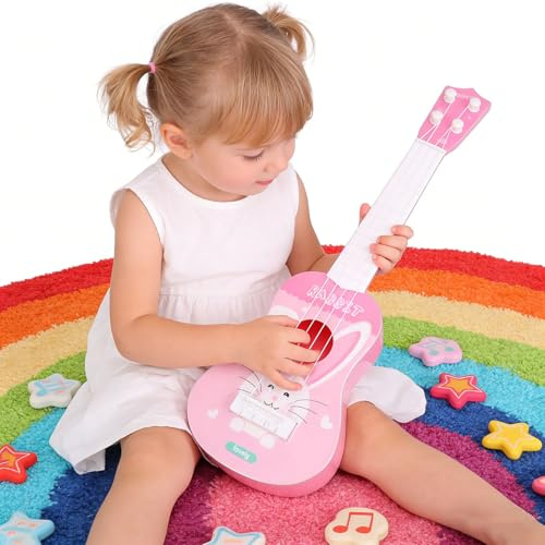 Asixxsix Barnleksak Ukulelegitarr, Barn Ukulelegitarr Musikleksak, Minigitarrer Barn Musikinstrument Pedagogiska Leksaker för SmåBarn Pojkar Flickor Nybörjare (Rosa)