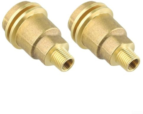 Feeshoppher Adaptador de manguera de gas para rosca macho NPT de 1/4 pulgadas, construcción de latón macizo, fácil instalación, convierte el tipo 1 macho y POL hembra a rosca de 1/4 pulgadas (2