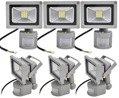 6pcs 20W Foco LED con Sensor Movimiento,ALPHA DIMA Foco Proyector con Iluminación LED y PIR Sensor de Movimiento(20 Watts,Blanco Frío),Resistente al Agua IP65,Iluminación de Exterior y Seguridad