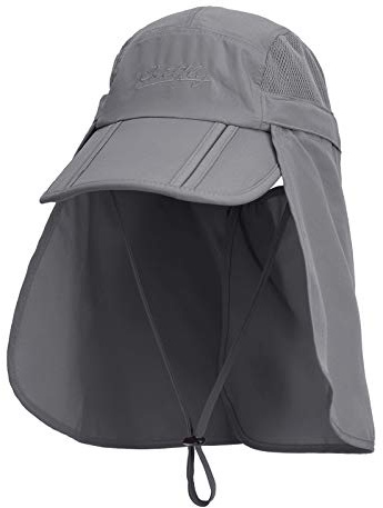 Unisexo Safari Cap con Protector de Cuello Anti UV Abatible Gorra de Béisbol para Acampar al Aire Libre - 56-60 / L Gris Oscuro