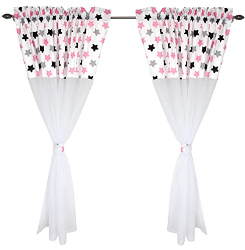 TupTam Kinderzimmer Voile Vorhänge Baby Gardinen mit Tunnelzug Set, Farbe: Sterne Rosa, Größe: ca. 140 x 160 cm