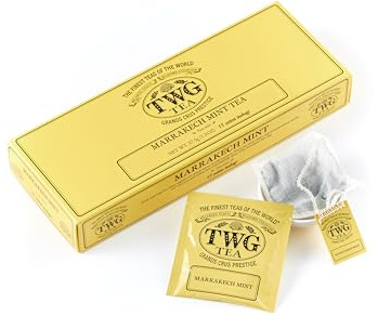 TWG Tea | Marrakech Mint Tea | Té de Hierbas | Hojas de Menta | 15 Bolsitas de Té de Algodón Cosidas a Mano | Caja de Regalo Originales