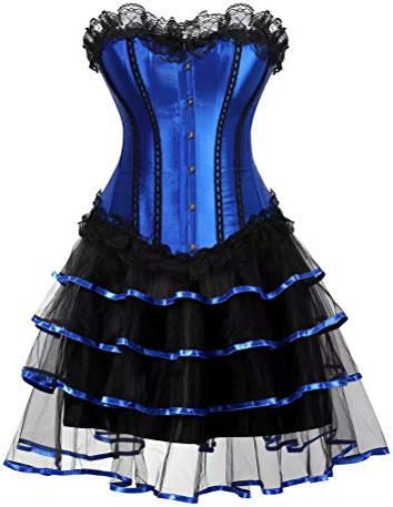 Jutrisujo Korsett damen bustier Corsagenklei Gothic corsage Vollbrust Korsage Kleid Elegant Petticoat set Top mit Tutu Rock