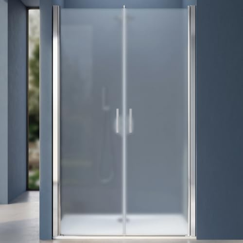 doporro Nischentür Duschtür 140x195cm Duschkabine 6mm ESG-Sicherheitsglas | Satiniertes Glas mit Nano-Beschichtung | Doppeldrehtür mit Hebe- und Senkmechanismus | Aluminiumrahmen in Chrom | Teramo24VS