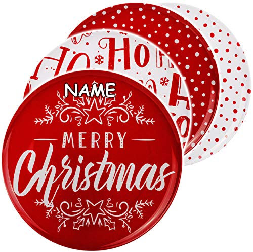 großer Teller/Speiseteller/Plätzchenteller - Weihnachten - Motiv-Mix - weiß & rot - Ø 28 cm - inkl. Name - Flach - rund - Mehrweg - Melamin Kunststoff - D..