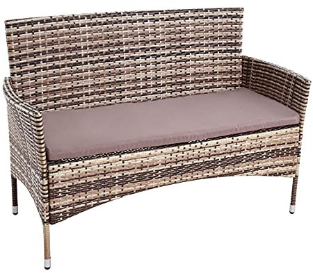 ESTEXO Polyrattan Gartenbank Rattan Gartenmöbel 2-Sitzer Sitzbank mit Sitzkissen Rattanmöbel Bank (Beige-Braun)