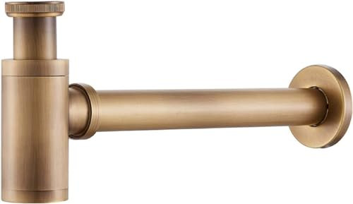 Panthem Siphon Rond en Laiton pour Lavabo 3,8 cm - P Réglable - à Déchets - Tube de Vidange de Plomberie pour Salle de Bain (Cuivre Antique)