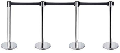 Postes delimitadores de acero inoxidable, correa de 200 cm, color negro, soporte de delimitación o sistema de guía de personas, espaciador, postes (4 unidades)