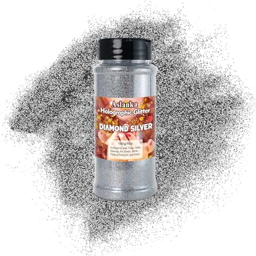 Aslanka 140g Holographische glitzerpulver, Diamant Silber Glitzerpuder Glitzer Pulver Glitter Bunte Irisierende für Nagelkunst, Epoxidharz, Lidschatten, Gesicht, Basteln, DIY
