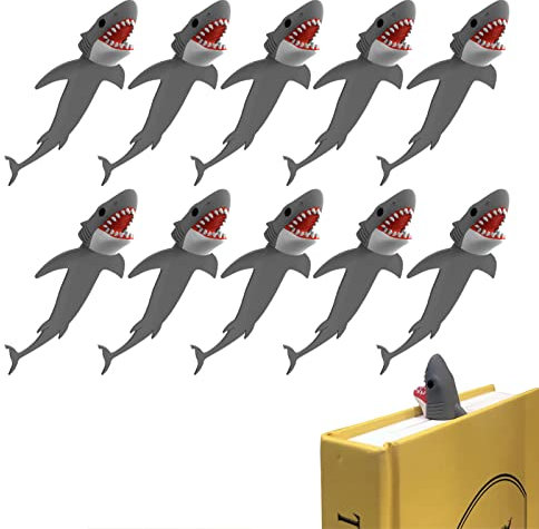 YDZK 10 Stück 3D Hai Lesezeichen Cartoon Wacky Lustige Kumpel Lesezeichen PVC Niedliche zerquetschte Tiere Büromaterial für Studenten und Kinder Geschenk