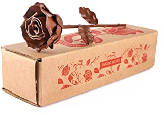 Forging Art Bcn® Ewige Rose aus Schmiedeeisen - Handgeschmiedet - Geschenk zum Muttertag, Valentinstag, Hochzeitstag, Eiserne Hochzeit (Braun)