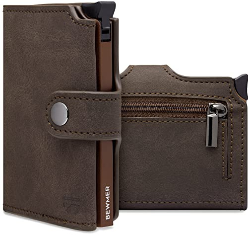 BEWMER v2 Shielded Slim Wallet mit Münzfach für Herren & Damen | Kartenetui mit Münzfach & RFID-Schutz & Anti-Cloning | Geldbörse für Scheine, Münzen & 9 Kreditkarten