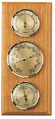 SELVA Stazione meteorologica, made in Germany, con barometro, termometro e igrometro, colore: quercia/chiaro