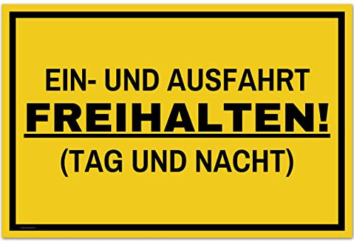 Einfahrt Freihalten Schilder (30x20 cm Kunststoff) - Ausfahrt freihalten Schild - Parken Verboten Privatgrundstück -Ausfahrt Freihalten Auch Gegenüber - (Gelb)