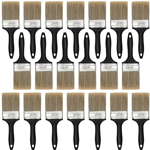 HOZEON 20 Pack 3 Inch Paint Brush, Flat Paint Brushes Bulk, Professional Paintbrushes Set with Plastic Handle, Multi-Purpose Paint Tools for Wall Trim, DIY Paint, Fence, Deck Repair, Black