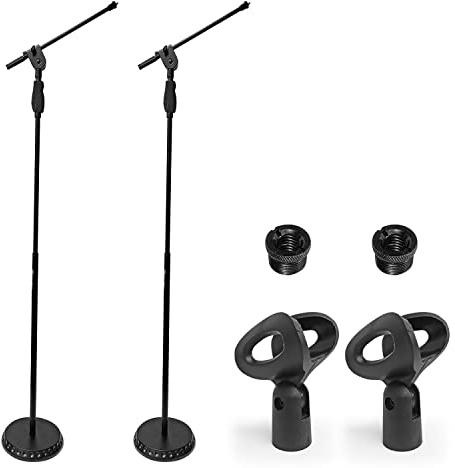 AxcessAbles Weighted Mic Stand Floor with Heavy Round Base, Quick Grip Height Adjustment - 74 Microphone Stand Include 33 Detachable Mic Boom Arm. Tall Microphone Stand for Singing (MS-201RB) 2-Pack