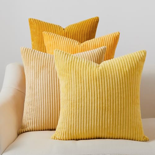 Topfinel Autumn Cushion Covers 45cm x 45cm for Garden Chair, Yellow Cushion Covers Modern Decoration for Sofa Livingroom Home Accessories Scatter Fluffy Cushions 18x18 inches Set of 4