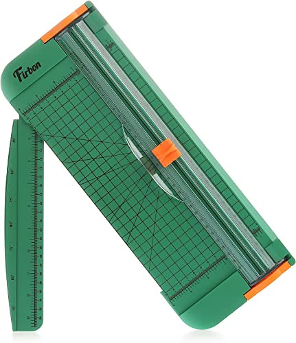 Firbon A4 Papierschneider 12 Zoll Titan Gerader Schneidemaschine Grün mit Automatischem Sicherheitsschutz und Seitenlineal Austauschbare Klinge für Coupon, Bastelpapier, Etikett und Foto
