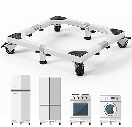 CHINCHILLA Heavy Duty All Stainless Steel Mobile Fridge Stand Base, Washing Machine Stand with Wheels, Adjustable Furniture Dolly for Washer, Refrigerator and Dryer（Large)
