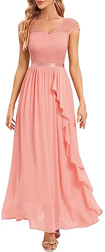 Gardenwed Vestito da Cerimonia Donna Cocktail Abito da Sera Elegante Lungo per Matrimonio Abito di Comunione da Ballo da Sposa con Scollo a V Maniche Corta Blush XL