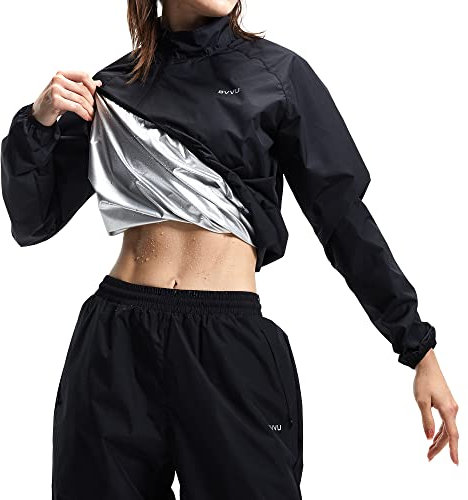 BVVU Sauna Suit for Women Sweat Suits Zipper Plus Size Workout Sweat Sauna Jacket Pants Anti Rip Exercise Boxing Gym, Black(women), XL