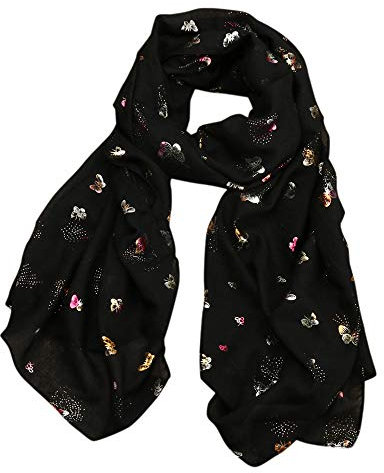 Dünner Eleganter Damen Schal - Sale Herbst Schultertuch Chiffontücher Mit Blumen Muster Loopschals Glitzer Baumwolle Wraps Langes Warmer Damenschal Sommer Wickel-Halsstuch Damen Sommer Schwarz
