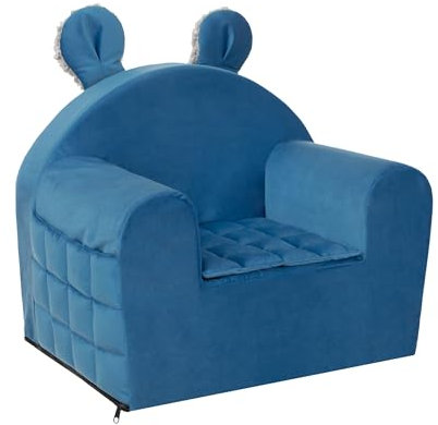 HOBBYGARDEN Kinder Sessel, Schlafplatz, Couch, Schlafsofa, Sessel, Sofa, Kindercouch, Kinderzimmer, Ausklappbar, Schaumstoff Möbel, 49x35x42 cm, Blau