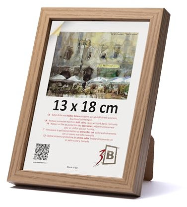 3-B Bilderrahmen MEGA - Braun (Eiche mit optisch dichter Holzmaserung) - 13x18 - Holzrahmen, Fotorahmen, Portraitrahmen mit Acrylglas
