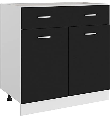 TANZEM Schubunterschrank, Küchenunterschrank, Küchenschränke, Küchenmöbel, Unterschrank, Kitchen Furniture, Schwarz 80x46x81,5 cm Spanplatte