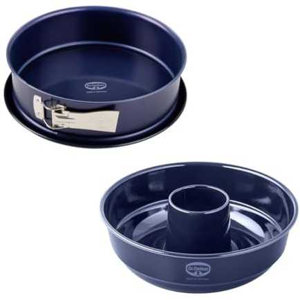 Dr. Oetker 9923350 26 cm gångjärnsform vattentät, gångjärnsform, savarinform 26 cm, kaminform, kakform, savarinform, öppen spis, kakform, kaminform, stål, blå, 26 cm