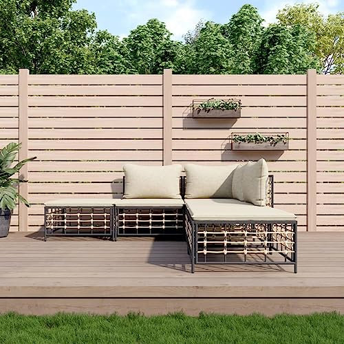 Homgoday 5-TLG. Garten-Lounge-Set mit Kissen Gartenmöbel Set Gartenlounge Sofa Balkon Lounge Sofa Ecksofa Garten Sitzgruppe Balkonmöbel Gartengarnitur Anthrazit Poly Rattan