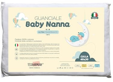 tessiharmony - Cojín pequeño para cuna y cuna de bebé, 40 x 30 cm, 100% algodón 0 1 2 años para guardería, viaje, camping, cochecito, transpirable, antiácaros e hipoalergénico, fabricado en Italia