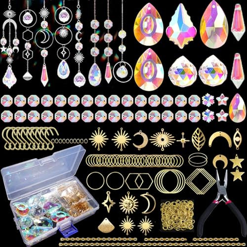 Luzoybo Lot de 240 Attrape Soleil Kit-DIY Attrape-Soleil en Cristal - avec Perles Multicolores - pour Windows - Décoration d'intérieur et d'extérieur (l'or)