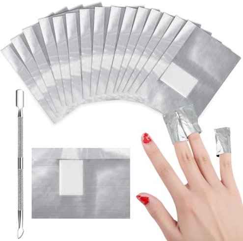 Qufiiry Tampons Dissolvants pour Vernis à Ongles en Aluminium, 200 Pcs Papillotes en Aluminium avec 1 Pièce pour Poussoir à Cuticules, pour Retirer À Ongles Le Gel Ongle