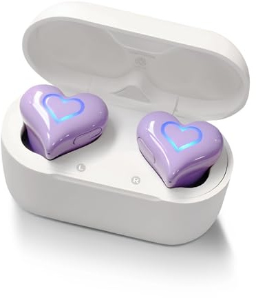 Cuifati Heart Shaped Wireless Earbuds, Cute Stylish HIFI Stereo Bluetooth Headphones with Charging Case and Color Gradient Light, Noise Canceling Cordless Earphone, Gifts for Girls